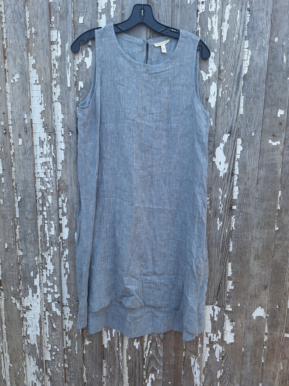Eileen Fisher Slate Blue Linen Sleeveless Shift Dress Size Small